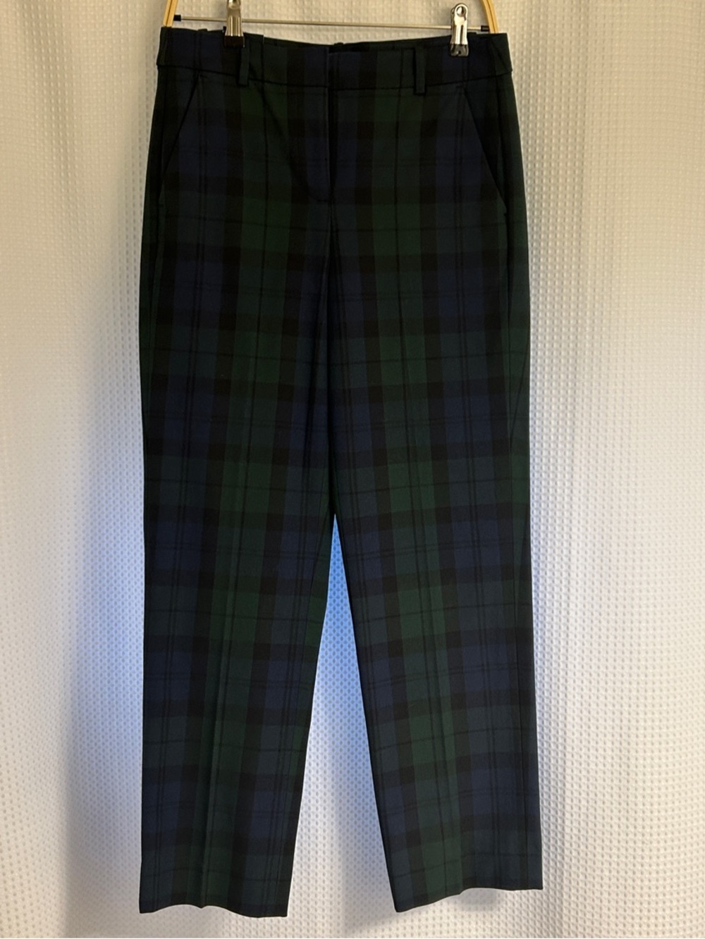 J. Crew Dark Green & Navy Plaid Cropped Trousers